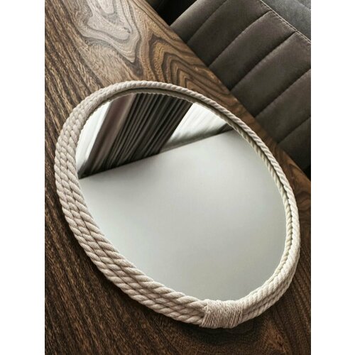 Круглое зеркало в раме из белой веревки 300 мм