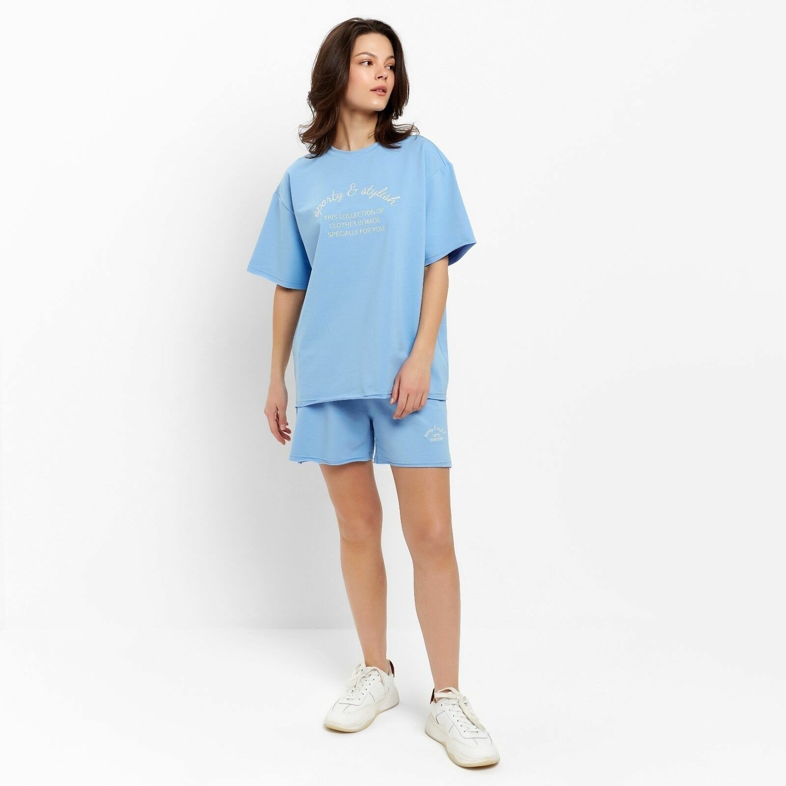 Комплект Minaku, футболка, шорты, короткий рукав, размер 48, голубой - фотография № 2