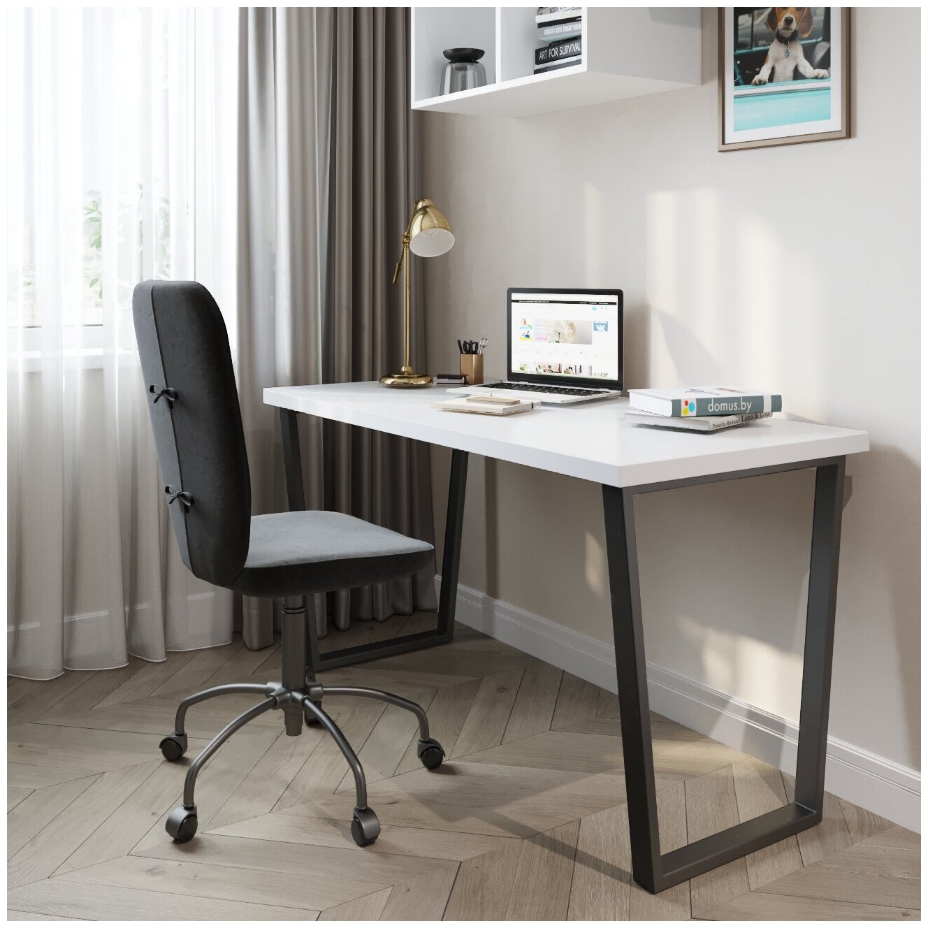 Письменный стол домус СП013 белый/металл черный (120 см)