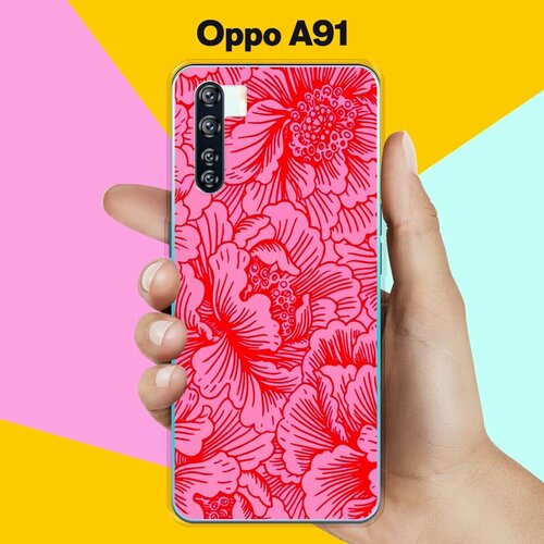 Силиконовый чехол на OPPO A91 Цветы красные / для Оппо А91 дизайнерский силиконовый чехол для оппо а91 oppo a91 органические цветы
