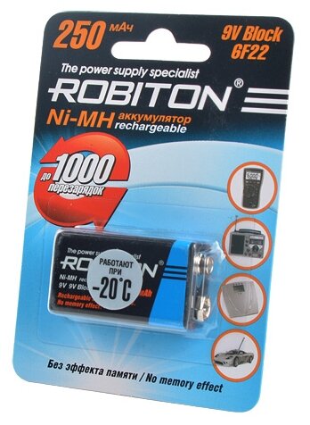 Крона - Robiton 250mAh 250MH9-1 BL1 (1 штука) 8801 аккумуляторы .