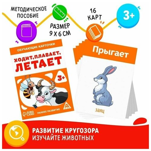 Обучающие карточки Ходит, плавает, летает, 3+ / 7100238 комарова д ред обведи и раскрась кто ползает плавает летает