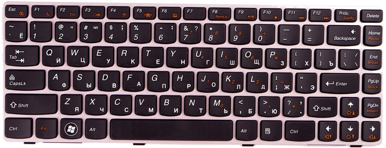Клавиатура для ноутбука Lenovo IdeaPad Z360 черная с розовой рамкой (model Z360-RU)