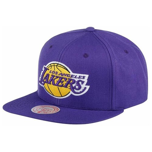 фото Бейсболка с прямым козырьком mitchell ness hhss3256-lalyyppppurp los angeles lakers nba, размер one mitchell & ness