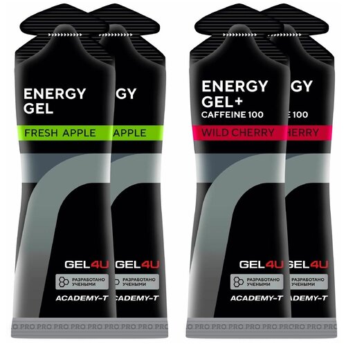 Гель питьевой GEL4U Energy Gel MIX 4 x 60 г, Яблоко, Вишня