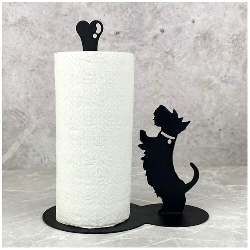 Держатель подставка для бумажных полотенец, рулонных одноразовых салфеток настольный металлический черный с скотч-терьером 33 удобства 103101ч