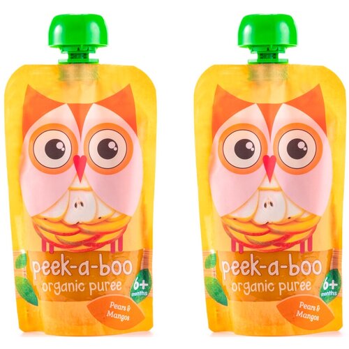 интерактивная игрушка cocomelon peek a boo малыш jj Пюре фруктовое Peek-a-boo органическое из груш и манго с 6 месяцев 113 гр, 2 шт.