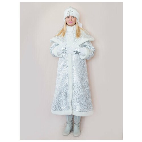 Взрослый новогодний костюм Снегурочка Царская размер 44-48 бока с взрослый новогодний костюм снегурочка модная 42 44 размер 2177