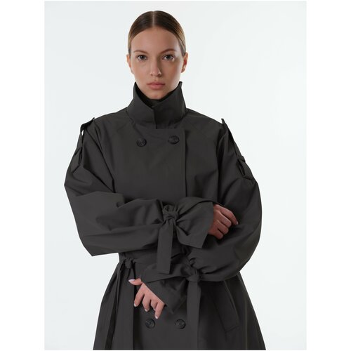 Плащ O'KAYA, размер XL, черный женский длинный кожаный тренчкот стильное официальное платье из натуральной кожи