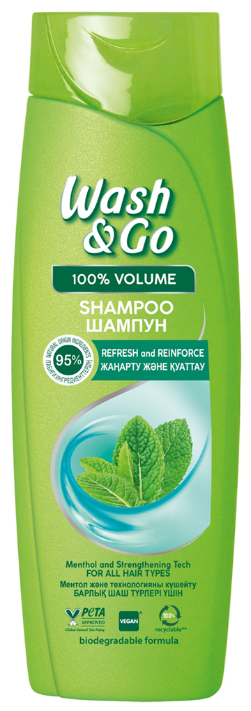 Wash & Go шампунь для мужчин с ментолом для всех типов волос, 360 мл