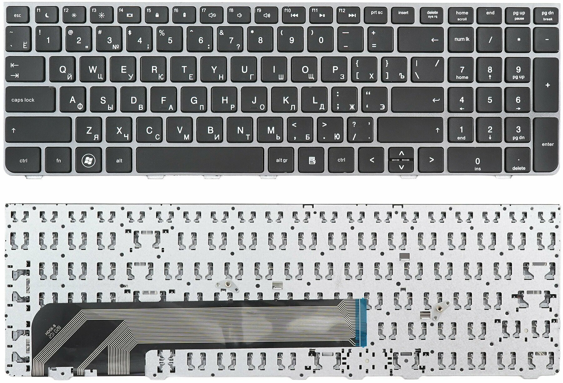 Клавиатура для ноутбука HP 4535S 4530S 4730S черная с серой рамкой