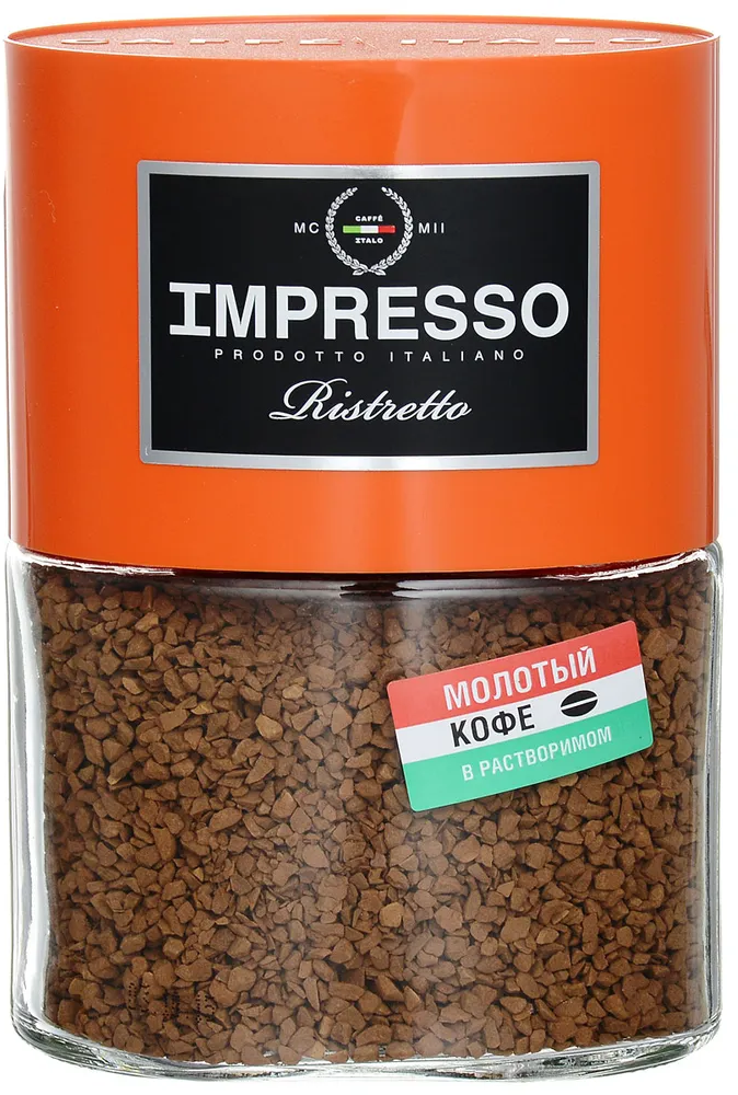 Кофе растворимый сублимированный с добавлением кофе жареного молотого IMPRESSO Ristretto 100г