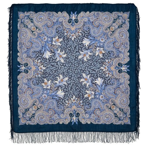 Платок шерстяной Павловопосадские платки Морозко 14, синий, 125 х 125 см