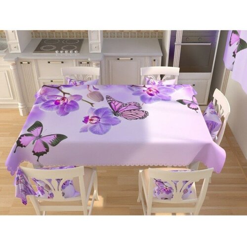 Фотоскатерть «Бабочки у воды с орхидеями», размер 145 × 200 см, габардин