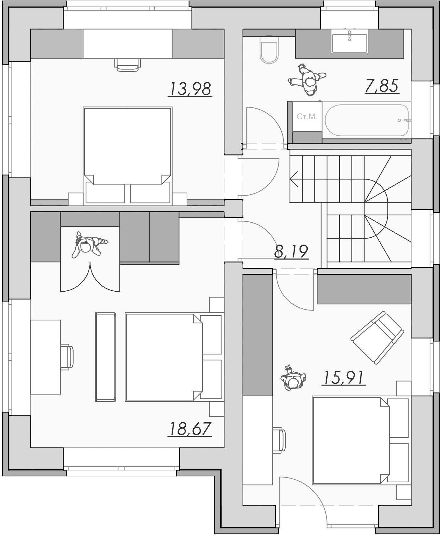 Проект двухэтажного дома в стиле Райта 135 м2 с 3 спальнями, общей зоной кухни с гостиной, отдельной котельной и террасой на заднем дворике - фотография № 2