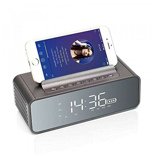 Портативная колонка OneDer V06 с часами и будильником серый 235400₽