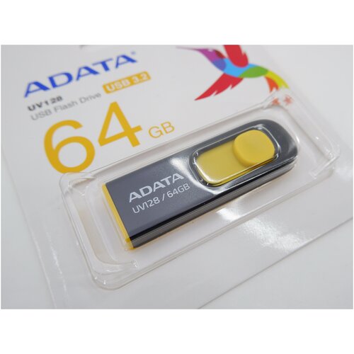 Флешка USB3.2 ADATA Classic 64 Гб AC008-64G-RWE, цвет черно-желтая.