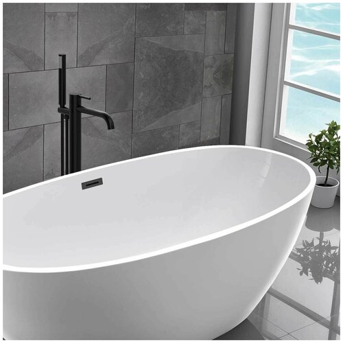 фото Смеситель для ванны напольный vincea desire vtf-1dmb с регулятором давления, однорычажный, черный