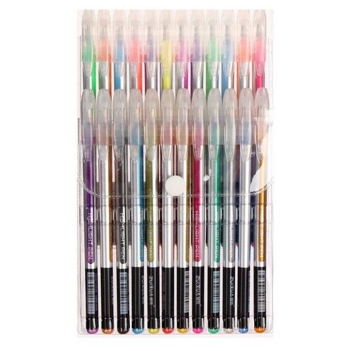 Набор гелевых ручек 24 цвета корпус серебро в полоску в блистере на кнопке 876₽