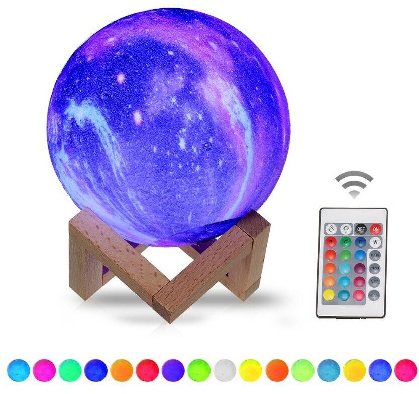 Светильник-ночник 3D шар Луна Moon Lamp, на деревянной подставке, встроенный аккумулятор и сенсорное управление, 15 см, подарок - фотография № 1