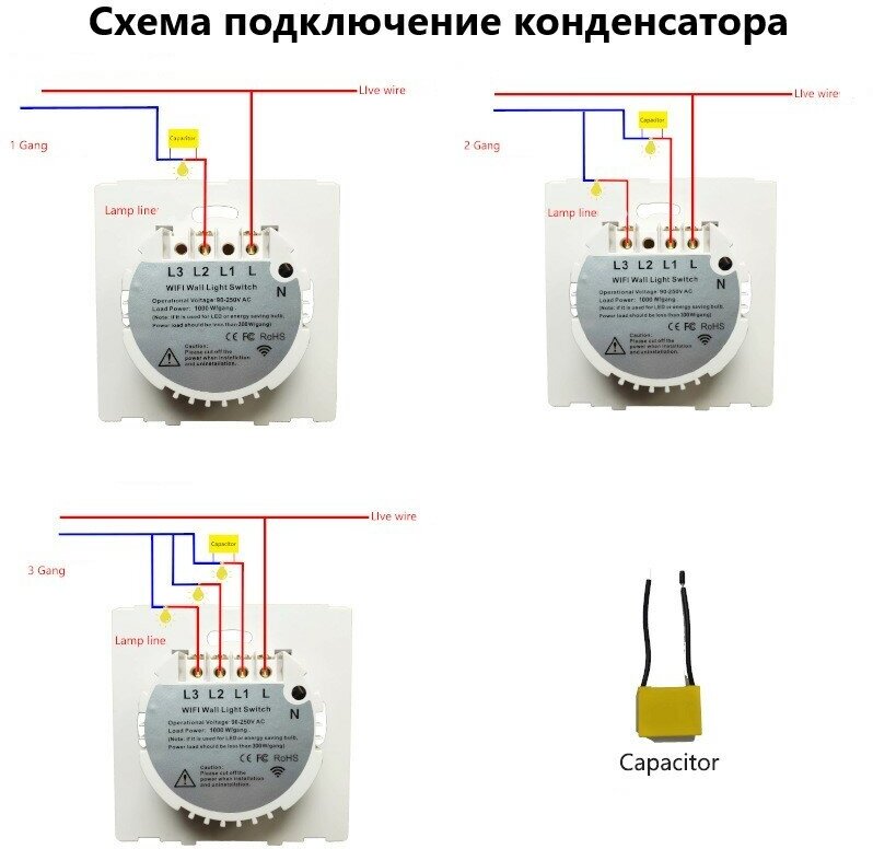 Умный выключатель Tuya с Алисой WI FI + RF433 двухкнопочный сенсорный белый стеклянный универсальный с конденсатором - фотография № 10