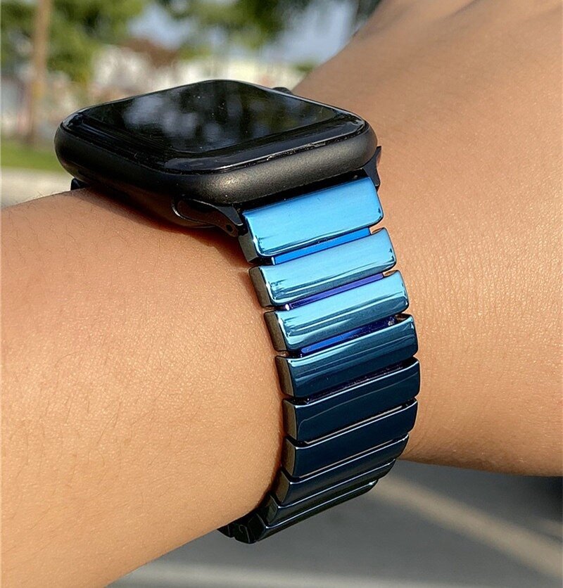 фото Ремешок блочный керамика для Apple Watch универсальный Ceramic Watch band керамический серебро