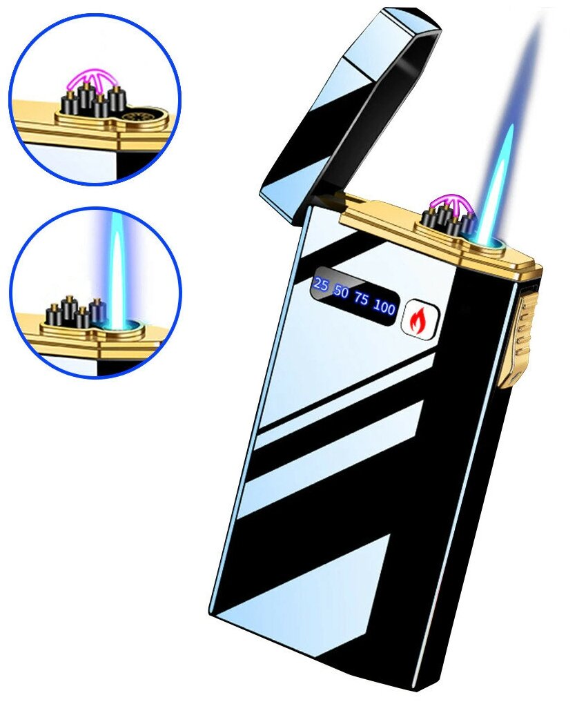 Мощная двойная зажигалка (турбо и электроимпульс), Цвет: Синий - фотография № 2