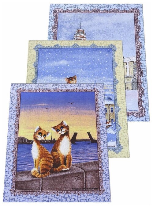 Набор полотенец  АртДизайн Питерские коты кухонное, 45x60см, в ассортименте