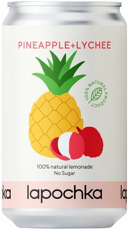 Натуральный лимонад Лапочка без сахара LAPOCHKA (Pineapple + Lychee) 20х0,33л - фотография № 1