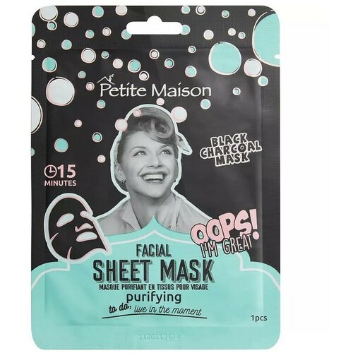 Маска для лица, Petite Maison, Facial sheet mask purifying - black charcoal, очищающая, 25 мл маска для лица petite maison facial sheet mask purifying black charcoal очищающая 25 мл