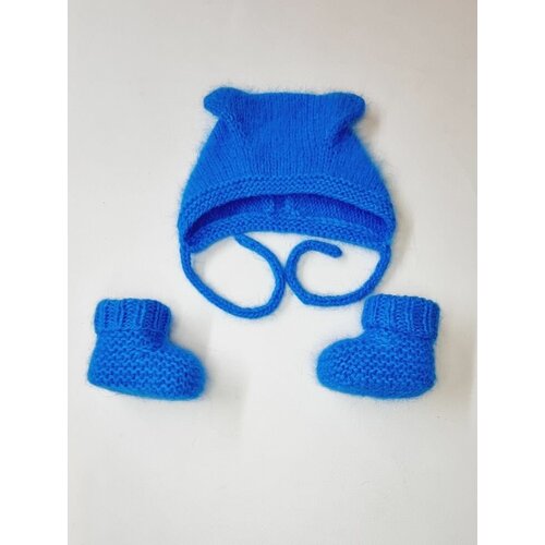 фото Комплект одежды детский, шапка и пинетки, размер 40/42, голубой без бренда