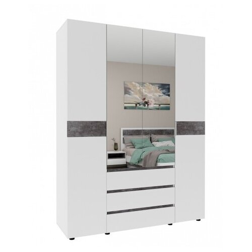 Шкаф распашной четырехдверный с выдвижными ящиками Rialto(1600х2108х510) Белый/Камень темный