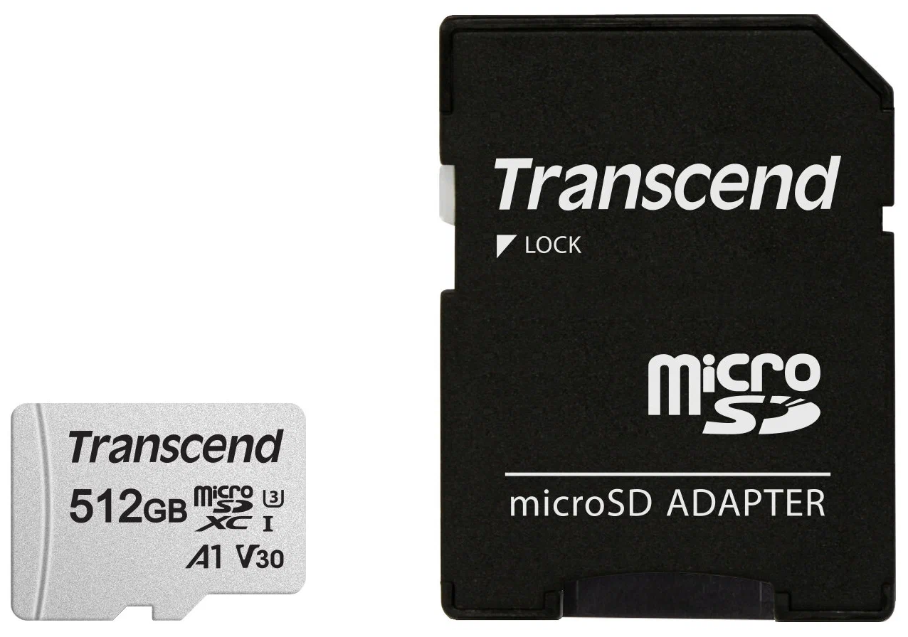 Карта памяти Transcend micro SDXC 512Gb 300S UHS-I U3 V30 A1 + ADP (100/85 Mb/s)