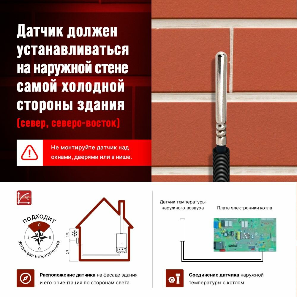 Датчик 0020277426 наружной температуры для котла PROTHERM / NTC датчик уличной температуры воздуха для газового котла протерм 10kOm 1 метр