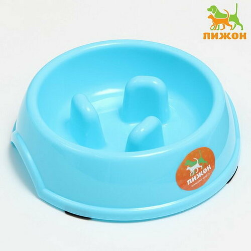 Миска пластиковая медленное кормление18 x 18.5 x 5.5 см, голубая одинарная миска для собак для более медленного поедания magnus slow l пластик 1 5 л