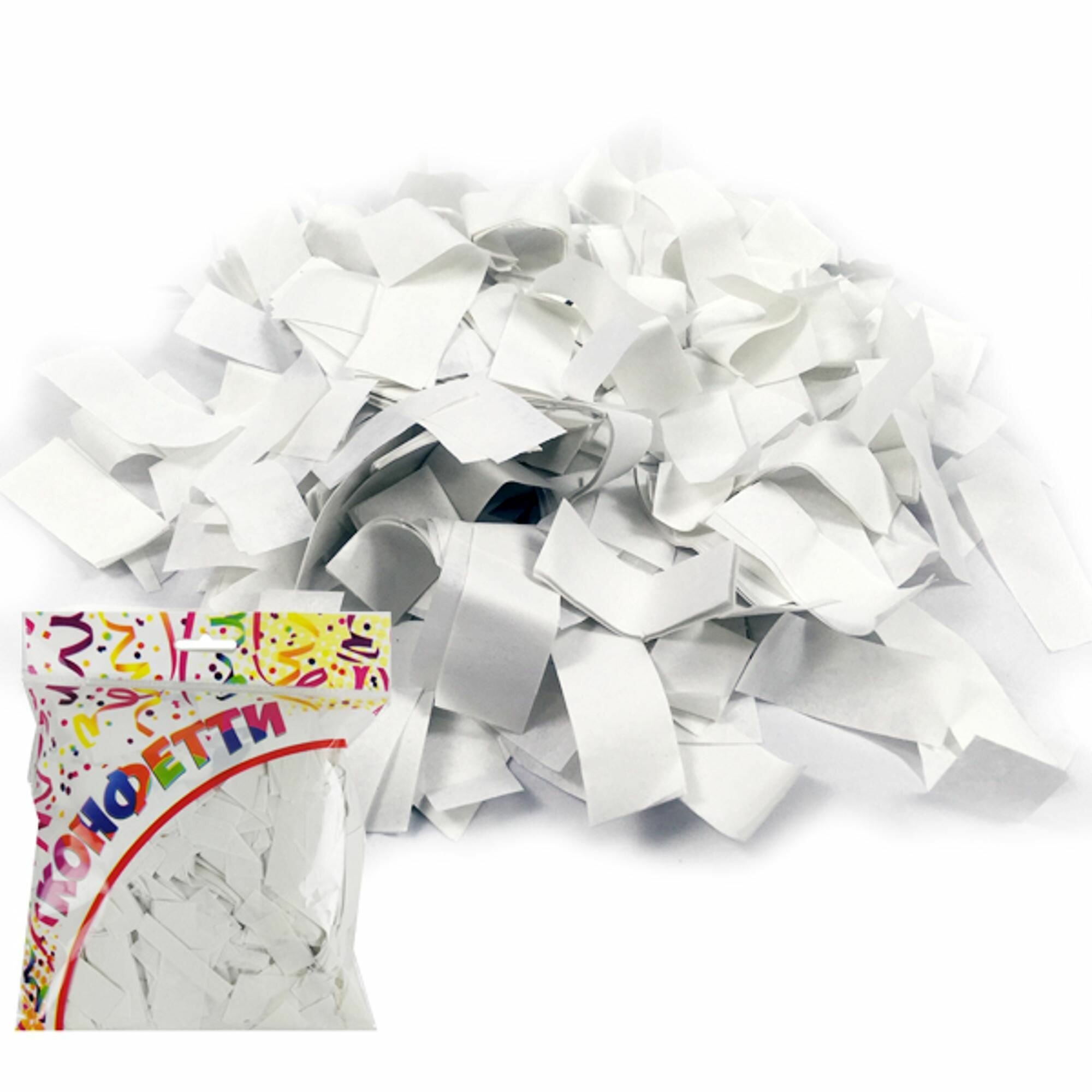 Конфетти бумажное Прямоугольники белые 2х5см 100гр