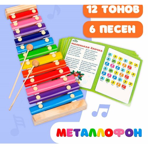 Металлофон, 12 тонов + карточки с песнями металлофон ltr et 15