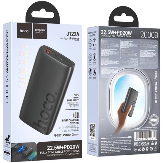 Внешний аккумулятор Hoco J122A Respect 20000mAh QC/PD 22.5W 3A USB-A/USB-C черный — фото 1