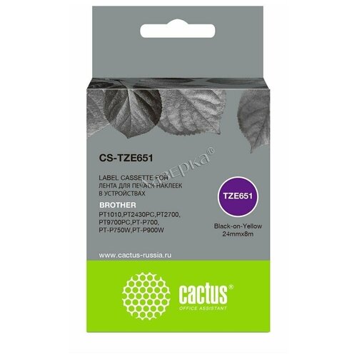 картридж ленточный cactus cs tzefx231 tze fx231 черный для brother 1010 1280 1280vp 2700vp Cactus CS-TZE651 картридж ленточный (Brother TZE-651) черный на желтом 24 мм 8 м