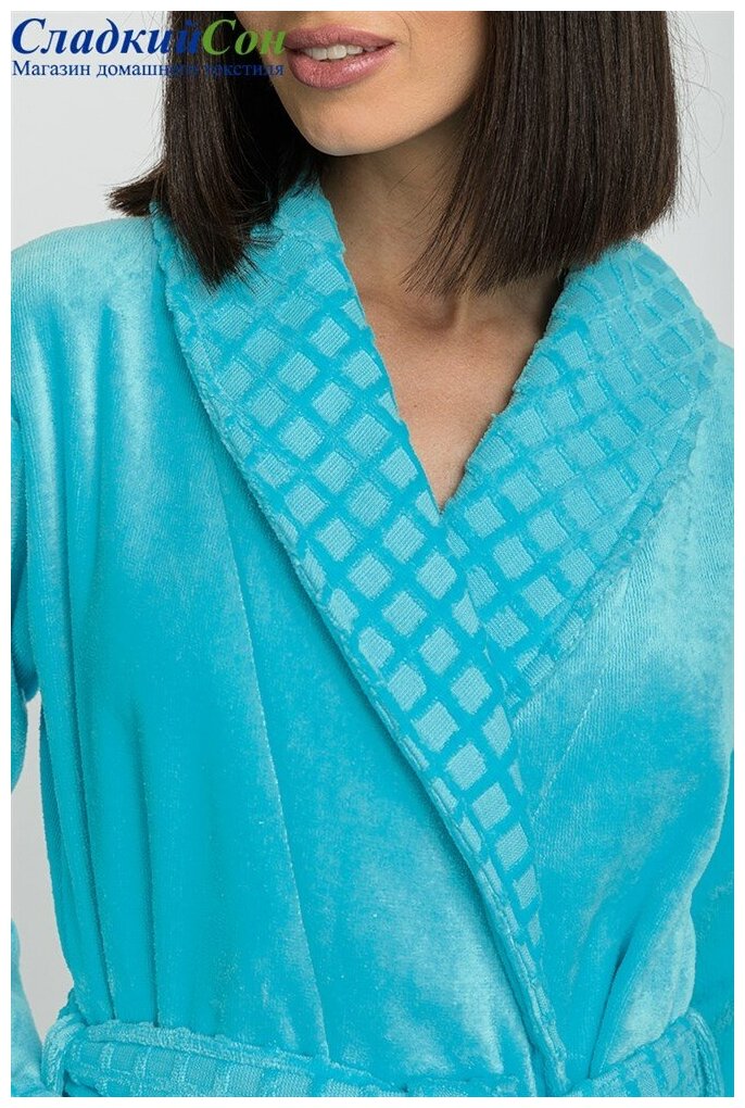 Махровый халат с шалькой Ultra Doux (PM France 742) размер S (44-46), бирюзовый - фотография № 7