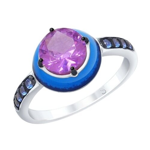 фото Серебряное кольцо sokolov с ситаллом цвета аметист, фианитом и эмалью 92011694, размер 21 diamant-online