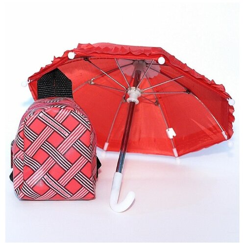 Комплект аксессуаров для кукол (рюкзак+зонт), красный леопардовая юбка топ и кардиган paola reina для шарнирных кукол 32 см