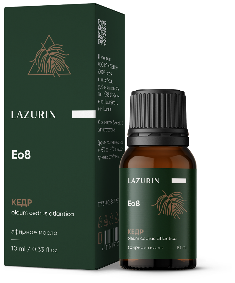 Эфирное масло Кедра (Eo8), 10 мл. натуральное, для бани, сауны, для массажа, в подарок, для аромалампы Лазурин.