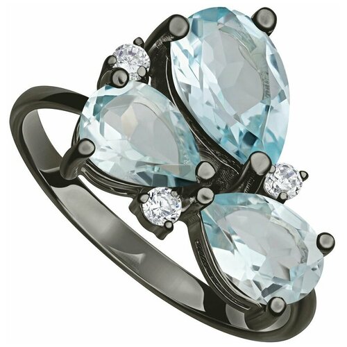Кольцо Lazurit Online, серебро, 925 проба, родирование, топаз, размер 18, голубой серебряное кольцо колд с голубым топазом родий