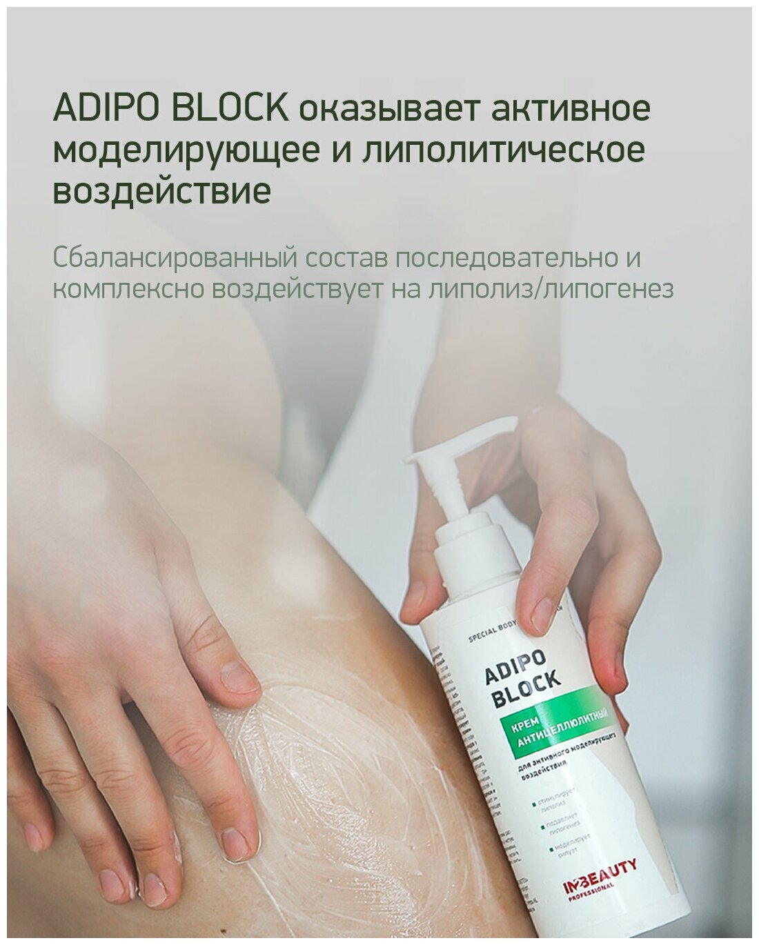 IN2BEAUTY Professional/ Крем для тела антицеллюлитный ADIPO BLOCK, против растяжек, 250мл с дозатором