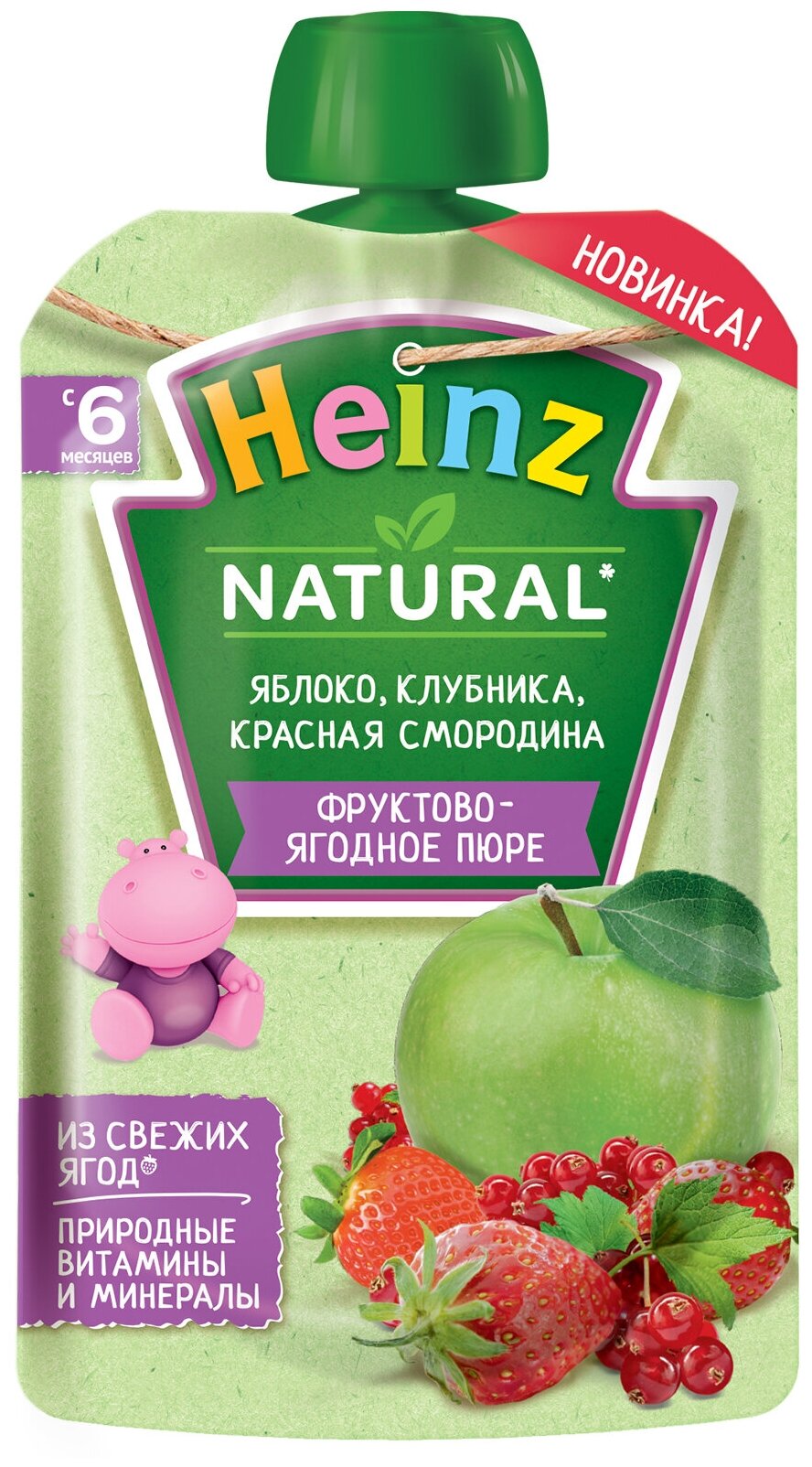 Пюре фруктово-ягодное HEINZ Яблоко, клубника, красная смородина, с 6 месяцев, 90г