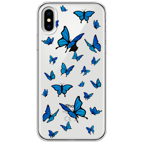 Силиконовый чехол на Apple iPhone X / Айфон X Синие бабочки, прозрачный силиконовый чехол розы на сером на apple iphone x 10 айфон икс десять