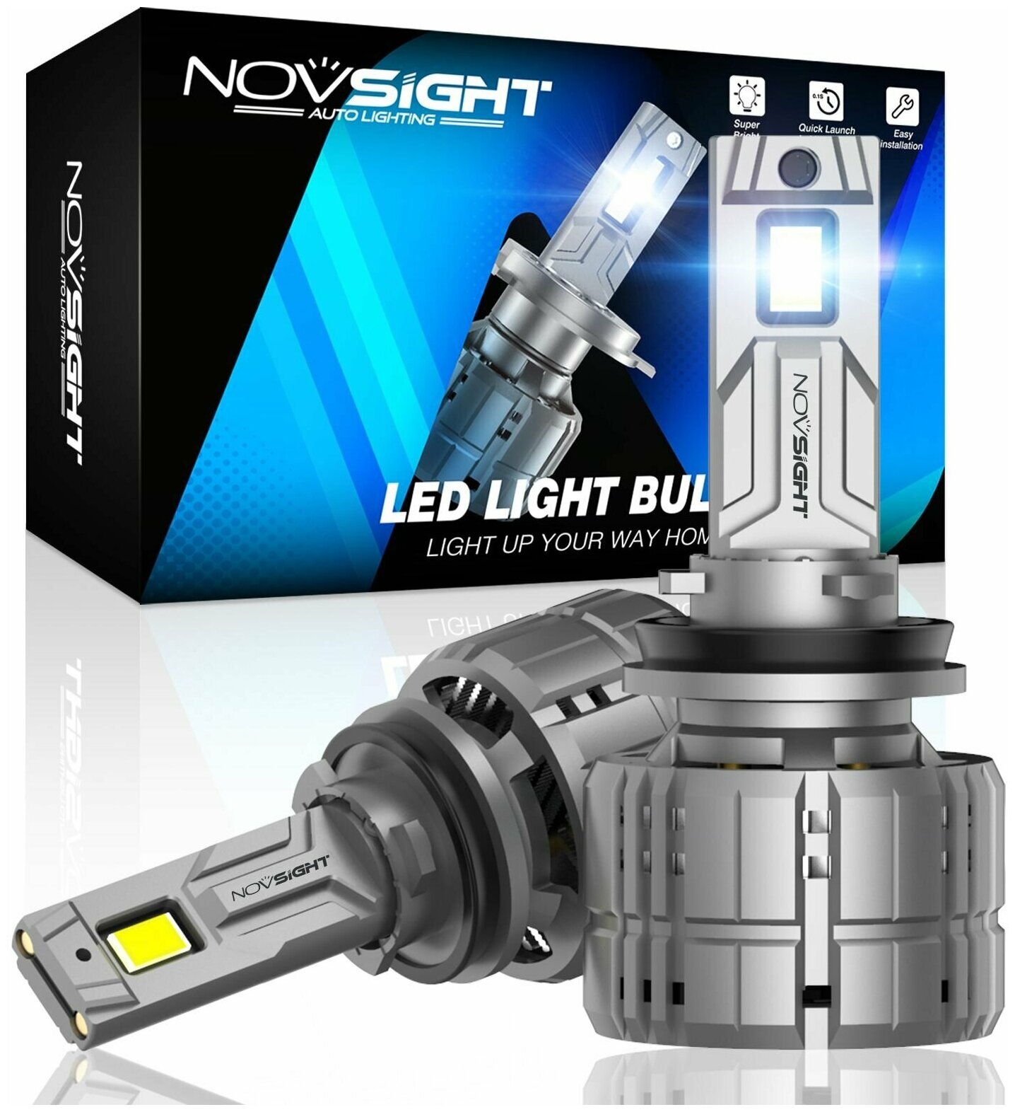 Светодиодная лампа Novsight N60 H11 цоколь PGJ19-2 200Вт 2шт 6500K 40000Лм белый свет LED автомобильная