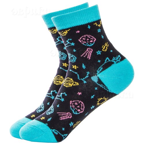 Носки с принтом Космос (N 10) размер 22-28 детские для мальчиков и девочек, унисекс / подарочные носки 12 Апреля День космонавтики