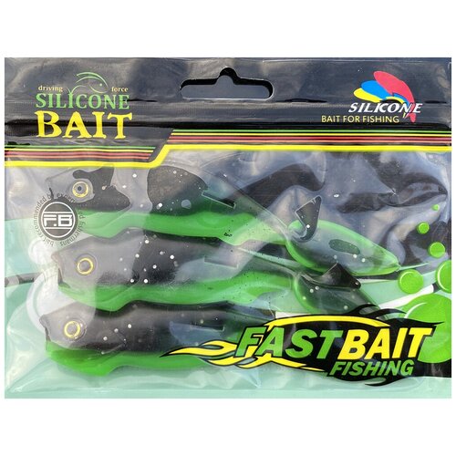 Силиконовая приманка Silicone Bait Чёрная рыбка зелёное брюшко (3 шт.)